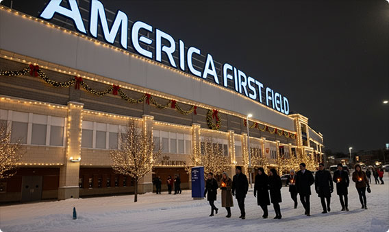 America First Field Exterior at Christmas